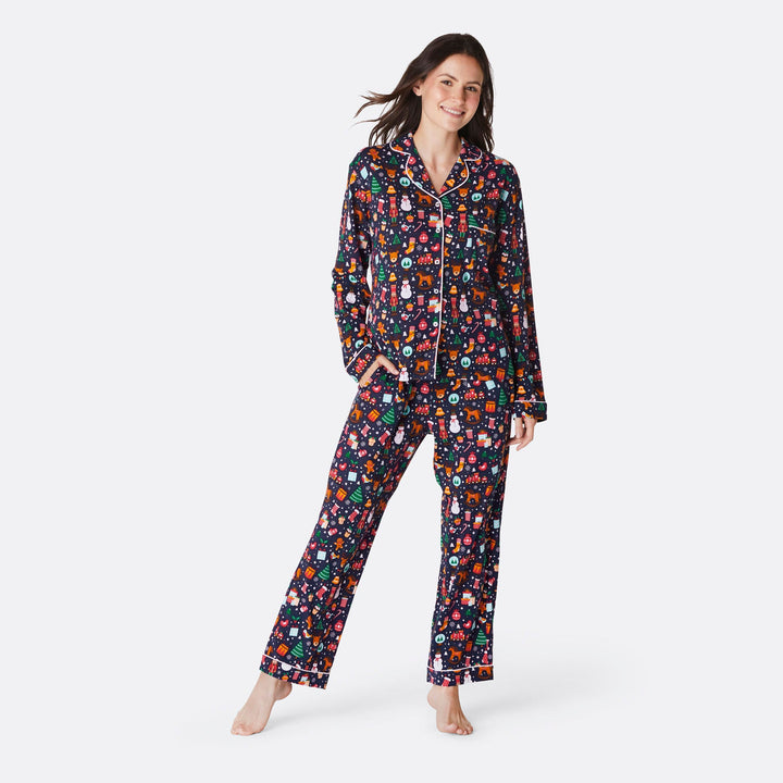 Women's Blue Christmas Dream Collared Christmas Pyjamas