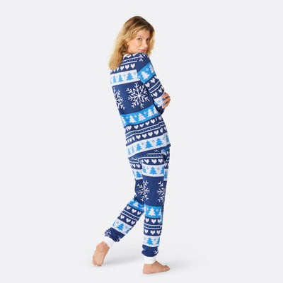 Women's Blue Knit Print Pyjamas