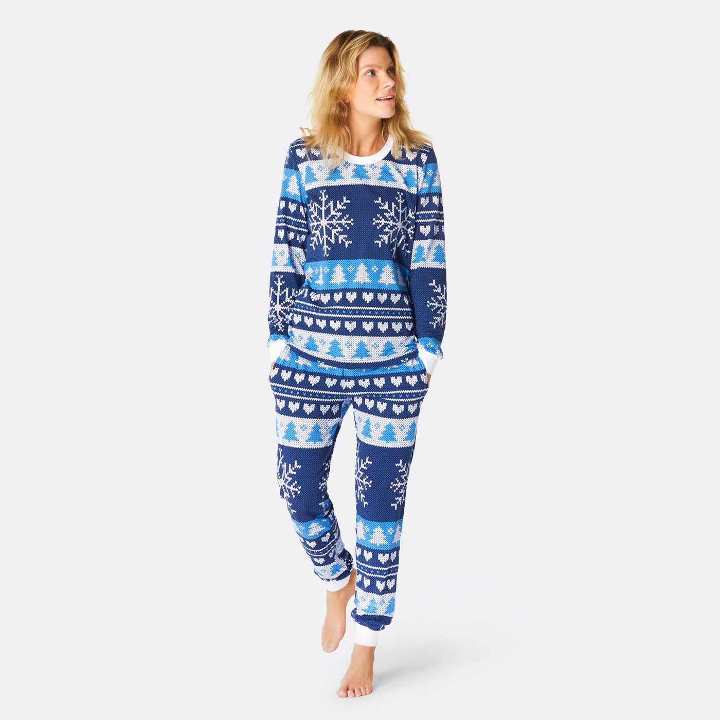 Women's Blue Knit Print Pyjamas