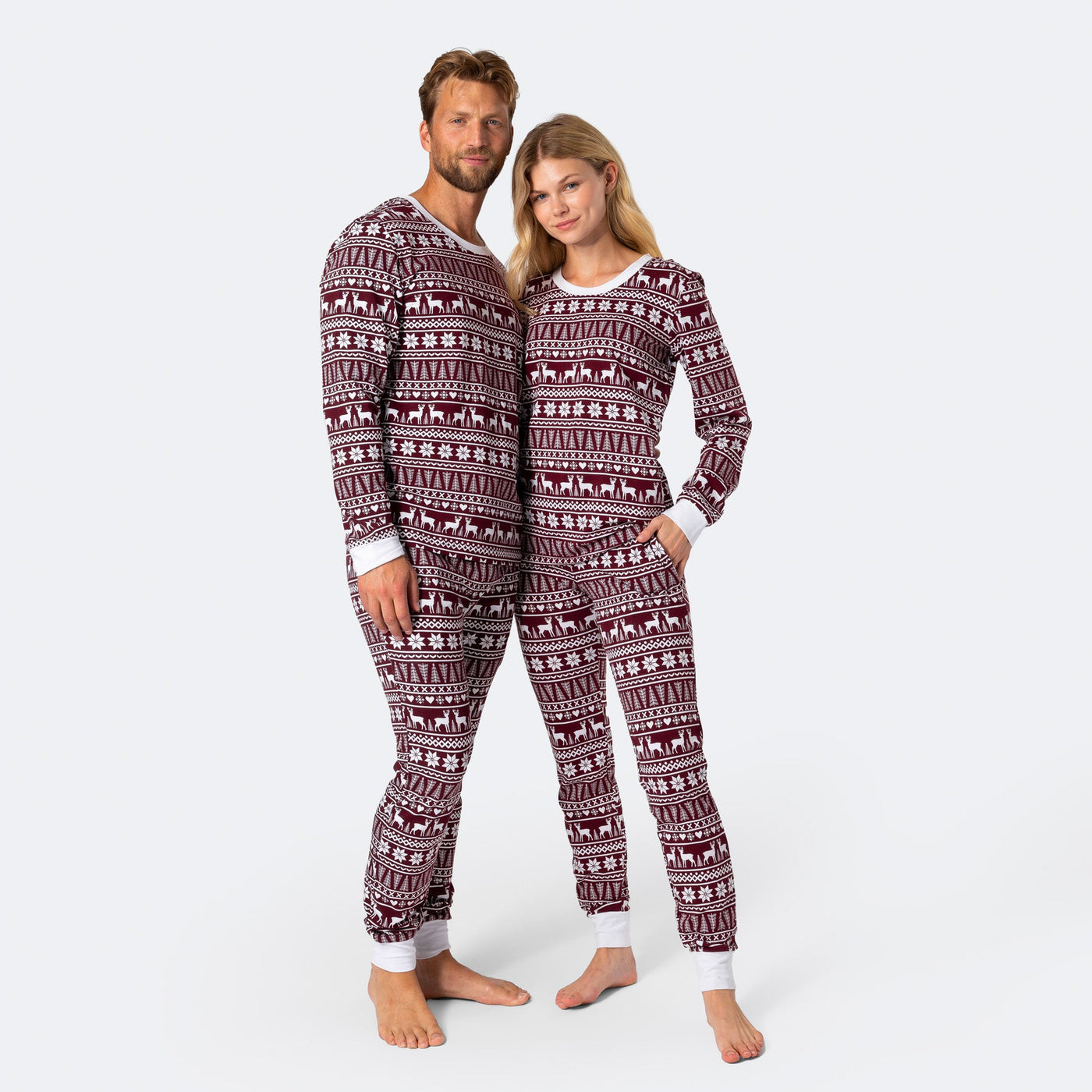 Women's Burgundy Winter Pattern Pyjamas