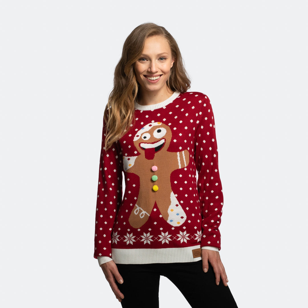 Womens Sweaters Gingerbread Christmas Sweater LED Light-up Womens