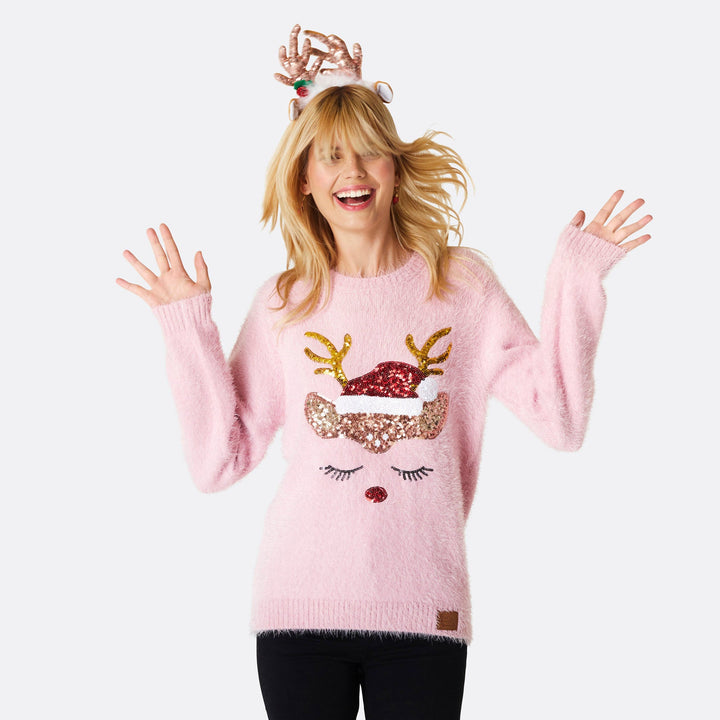 Women's Glitter Reindeer Christmas Sweater