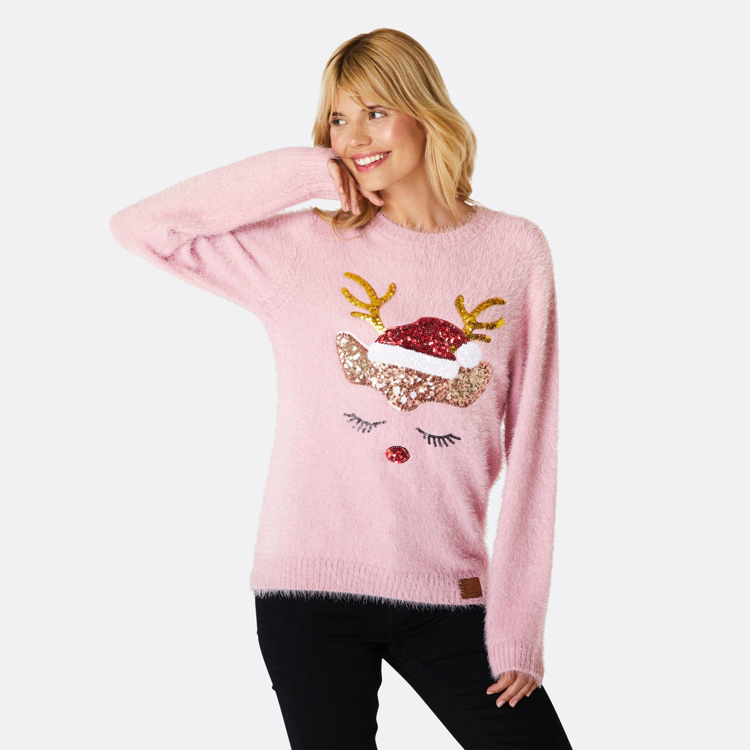 Women's Glitter Reindeer Christmas Sweater