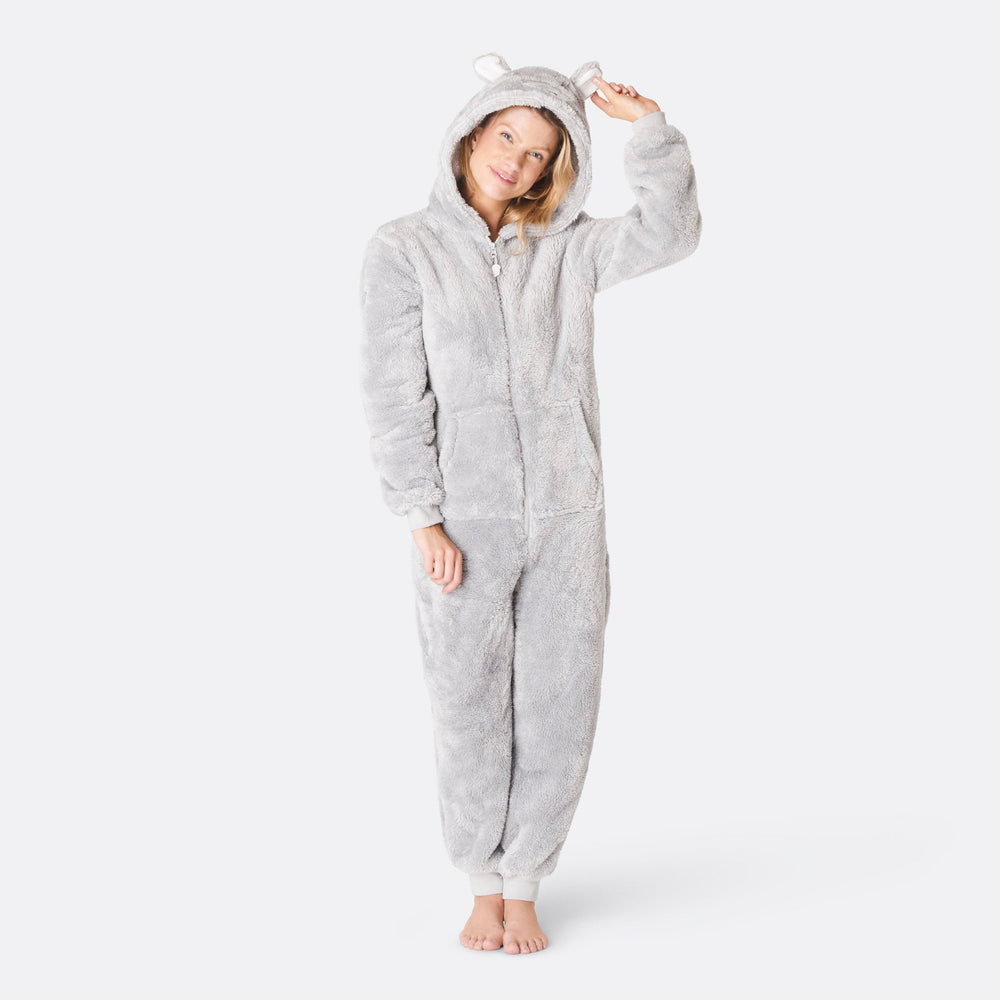 Women's Grey Teddy Bear Onesie