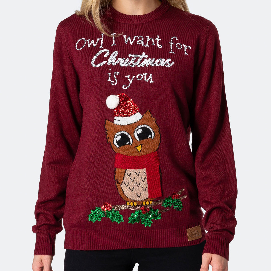 Women's Owl I Want For Christmas Christmas Sweater