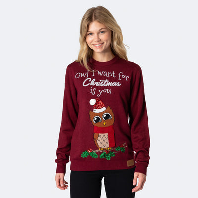 Women's Owl I Want For Christmas Christmas Sweater