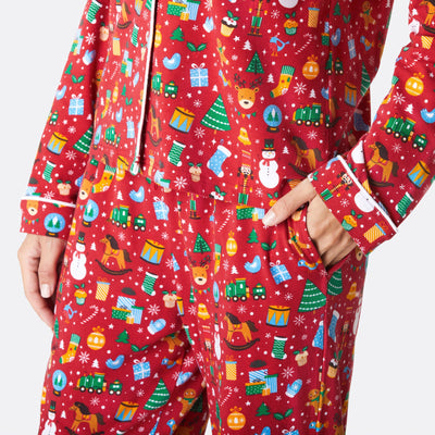 Women's Red Christmas Dream Collared Christmas Pyjamas