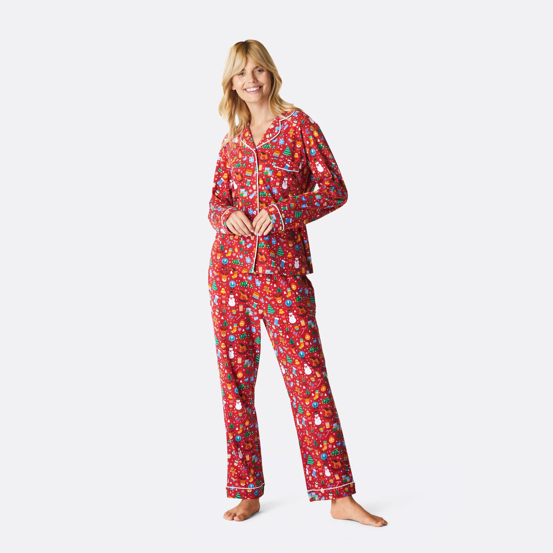 Women's Red Christmas Dream Collared Christmas Pyjamas