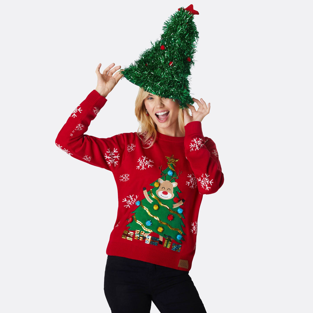 Women's Reindeer Tree Christmas Sweater