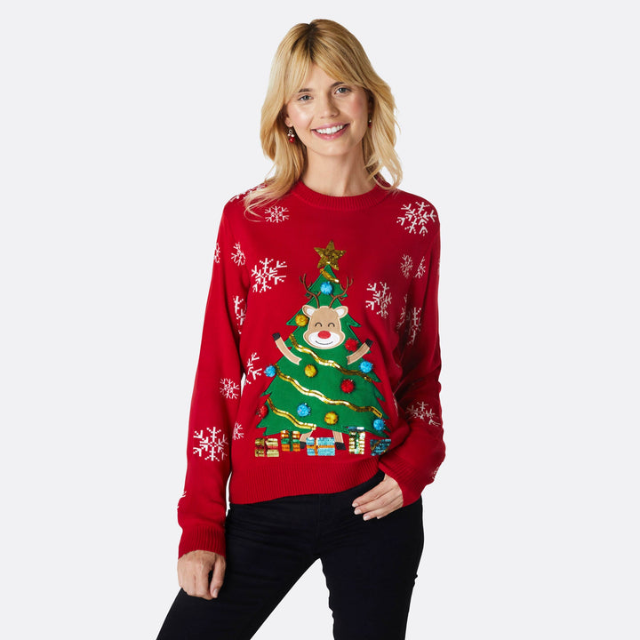 Women's Reindeer Tree Christmas Sweater