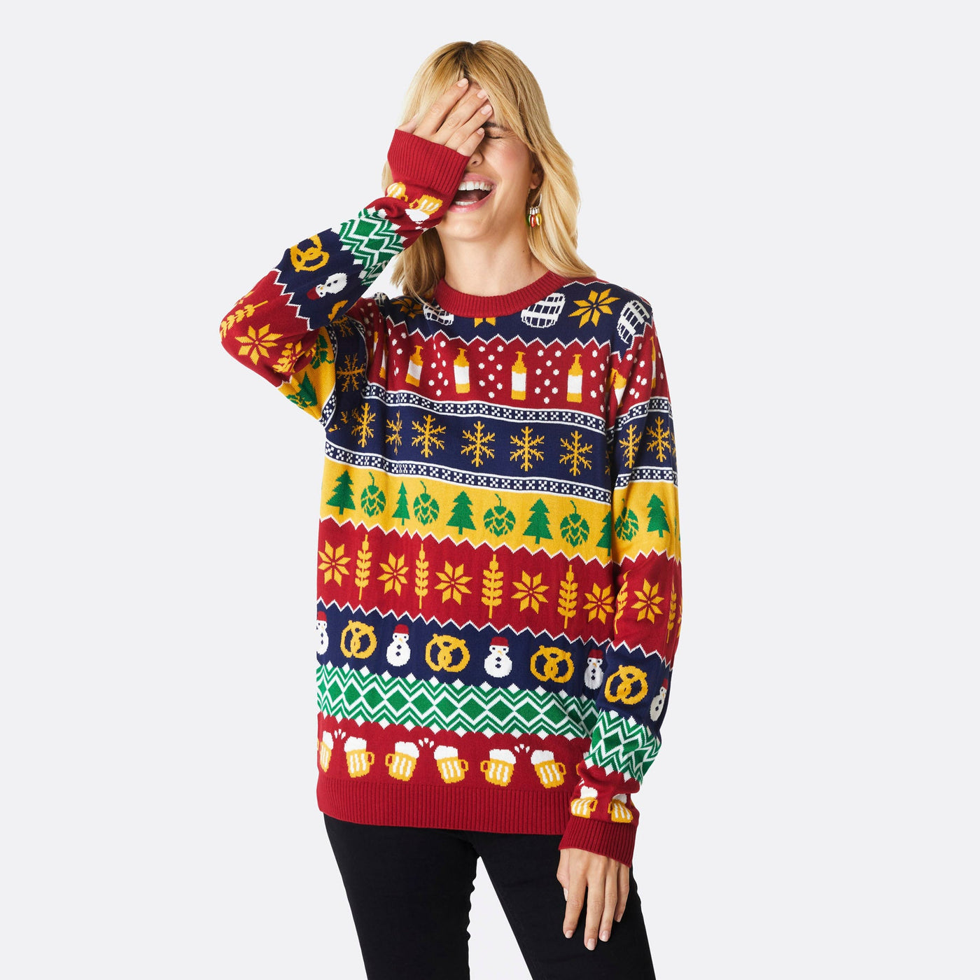 Women's Striped Beer Christmas Sweater