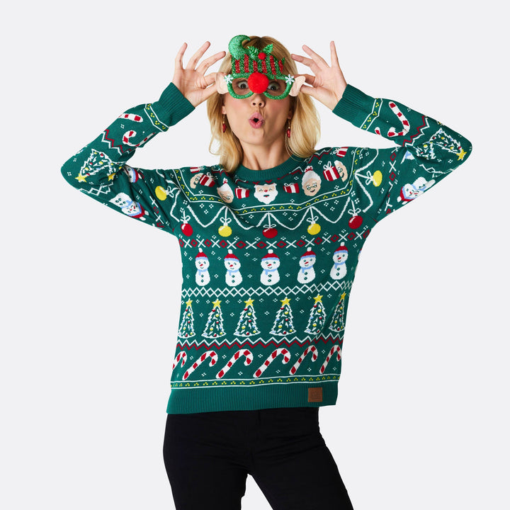 Women's Striped Green Christmas Sweater