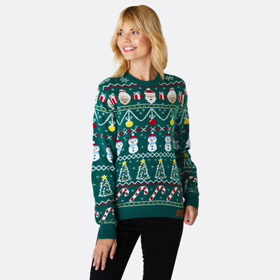 Women's Striped Green Christmas Sweater