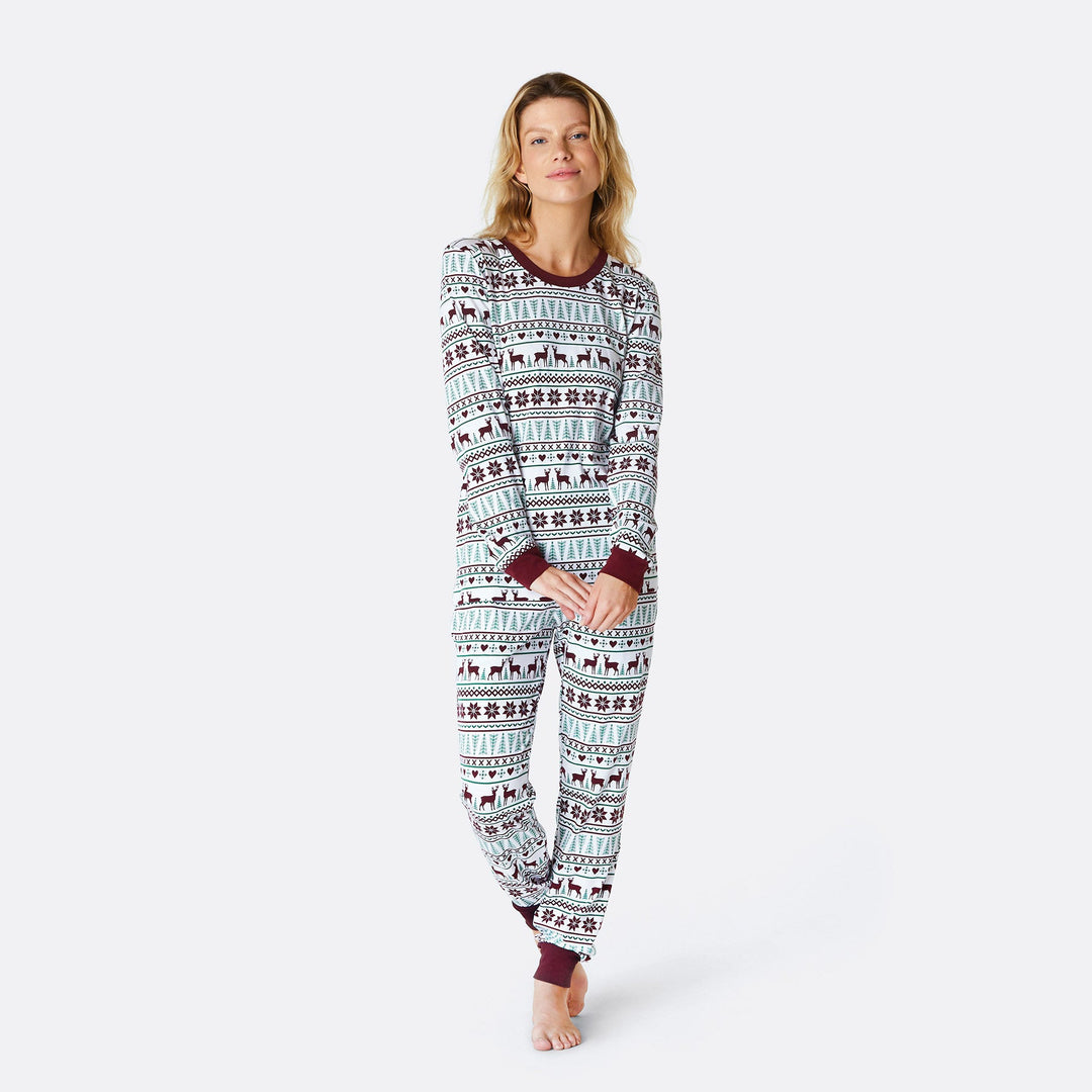Women's White Winter Pattern Pyjamas