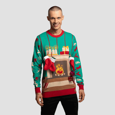 SillySanta - Men's Fireplace Christmas Sweater