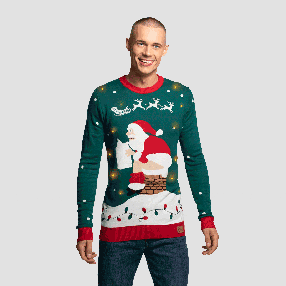SillySanta - Men's Santa on the Chimney Christmas Sweater